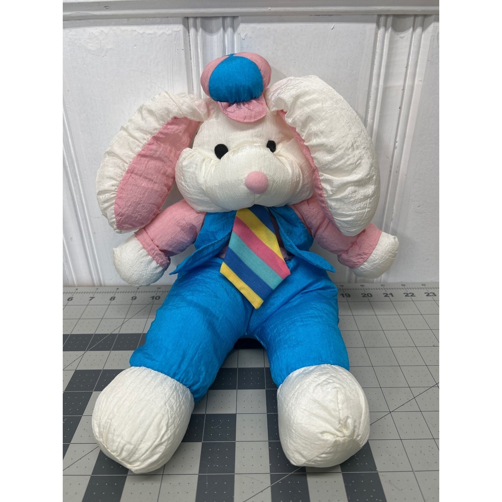 Vintage Plush Bunny Blue Pink Parachute Windbreaker Style Rainbow Tie Hat RGI